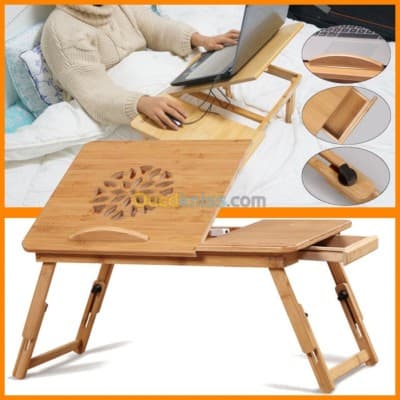 Table Support LAPTOP en bambou pliable avec ventilateur refroidisseur GM 55cm x 35cm BM92