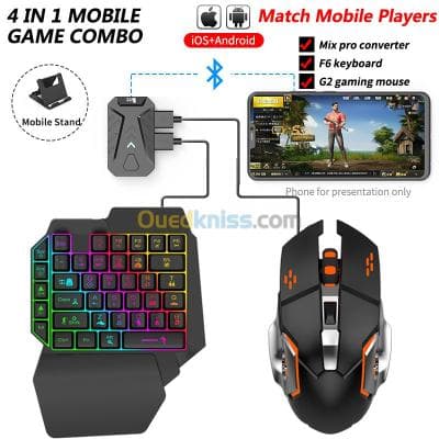 PACK Ensemble 4 en 1 avec clavier et souris, convertisseur Bluetooth mobiles Android et IOS