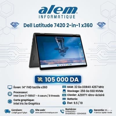 Dell Latitude 7420 2-in-1 x360 / i7-1185G7 / 32 Go / 256 Go SSD / 14 Tactile