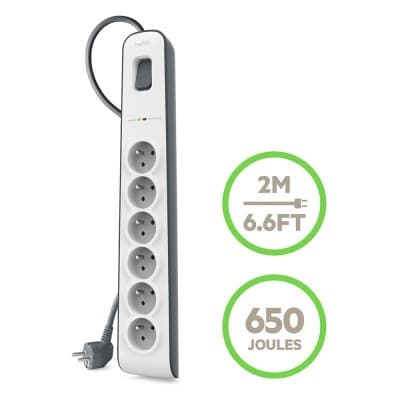 MULTIPRISE Belkin Parafoudre 6 prises, 650 Joules, cordon 2 m Blanc