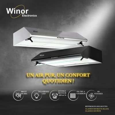 Hotte de cuisine casquette WInor 90cm Inox noir