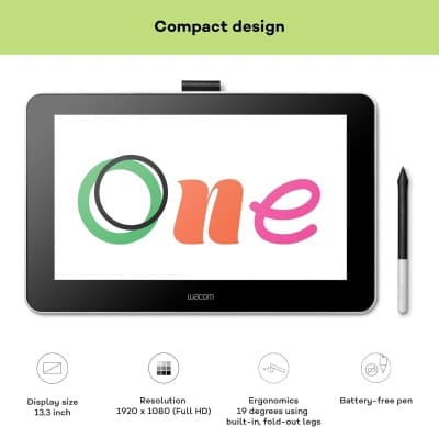 WACOM ONE 13 PEN DISPLAY - TABLETTE GRAPHIQUE DTC133W0B - 13.3" TACTILE FHD - STYLET - USB-C -BLACK