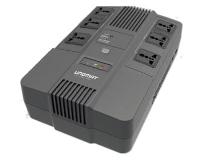 ONDULEUR UNOMAT UPS UM-TOP-650VA ( POSITIONNEMENT HORIZONTAL ) 6 SORTIES UNIVERSELLES + USB