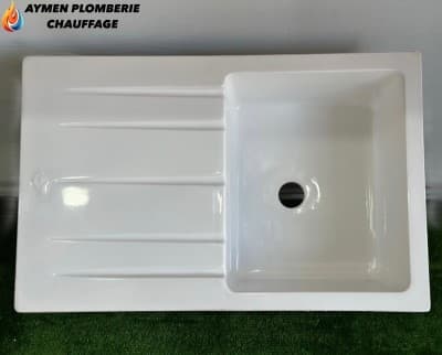 EVIER CUISINE RÉSINE 1 BAC AVEC TABLE 75/48 (42/34) BILBOA BLANC