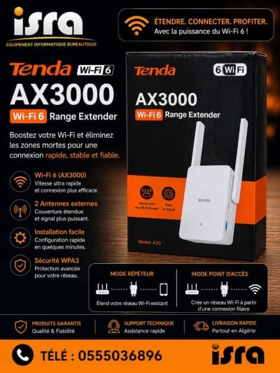 EXTENDER TENDA A33 AX3000 WIFI 6 2.4GHz GIGABIT 2976Mbps