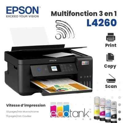 MULTIFONCTION EPSON ECOTANK L4260 COULEUR 33PPM USB WIFI R/V AUTO