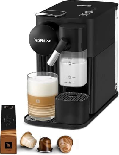 Nespresso De'Longhi Machine à café Lattissima One Noir, 19 Bars + Kit de Bienvenue, Design Compact, Expresso, Lungo et Recettes Lactées, Arrêt Automatique, EN510.B
