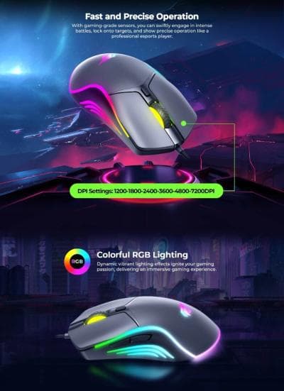 Souris Gaming Filaire Havit MS1029 - 7200 DPI Ajustables, Rétroéclairage RGB et 6 Boutons Programmables