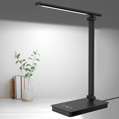 Lampe de bureau LED Maxesla PH384 avec chargement sans fil avec adaptateur rapide QC3.0, lampes de bureau pour bureau avec port de chargement USB