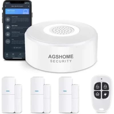AGSHOME Alarme Maison sans Fil Intelligent WiFi - Alarme de Porte et de Fenêtre, 1 Alarme avec Sirène, 3 Capteurs de Fenêtre et de A505