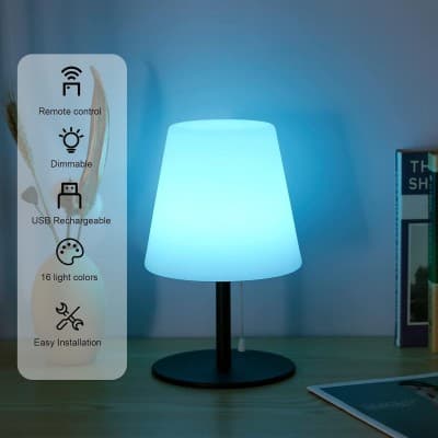 Lampe veilleuse RGB Neoglint, lampe de table LED sans fil RGB rechargeable par USB, 16 couleurs, télécommande, intensité variable, cordon de serrage