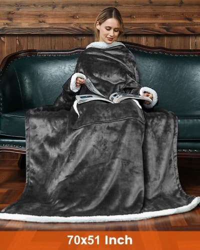 Couverture portable Maxesla avec manches et poches, en flanelle microfibre b08lmfcphw