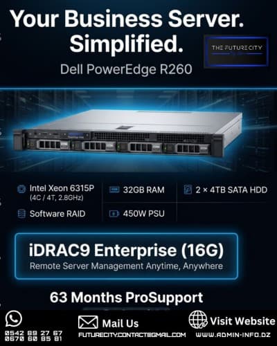 DELL POWEREDGE R260 XEON E2414 - 16GB DDR5 - 2 x 2TB - IDRAC9 - SERVEUR RACK 1U - PRO PME VIRTUALISATION - GARANTIE 2 ANS