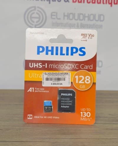 CARTE MÉMOIRE MICRO SD + LECTEUR SD PHILIPS ULTRA PRO 128GO