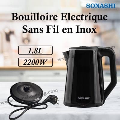 GRANTIE produit 2 ans Bouilloire Electrique Sans Fil en Inox 1.8L 2200W | Sonashi