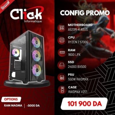 CONFIG / R7 5700G / 16GB RAM LPX / 240GB SSD BX500/ A520M-K ASUS/ RX550W /RAIDMAX V217