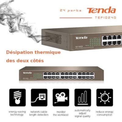 SWITCHEUR TENDA RAKABLE 24 PORTS TEF1024D