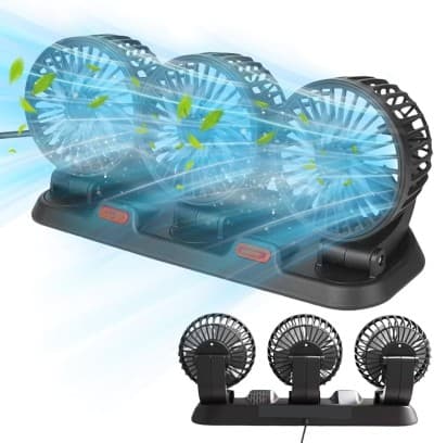 Ventilateur Portable pour Voiture 360 Réglable 3 Têtes 12/ 24 V