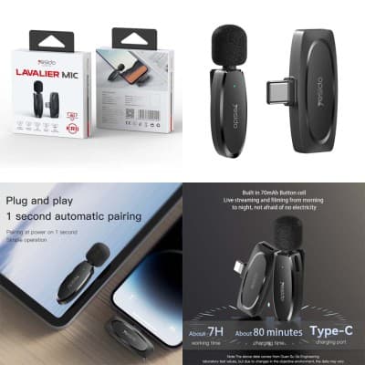 YESIDO KR11 Microphone Lavalier Cravate sans-fil 2.4Ghz Type-C pour Smartphone et PC
