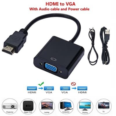 Adaptateur Convertisseur HDMI vers to VGA 1080p avec Cable Audio et Alimentation