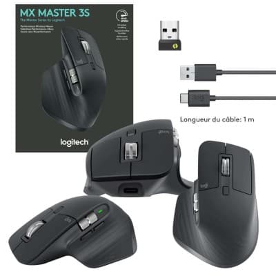 Souris Logitech sans-fil 2.4ghz et Bluetooth MX Master 3S 8000 dpi - 7 boutons