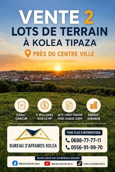 Vente Terrain Tipaza Kolea