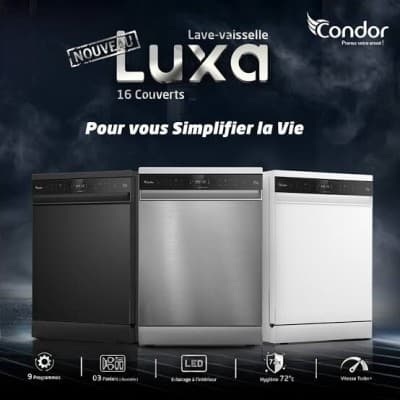 Promotion lave vaisselle condor luxa 16 couverts inox et noir