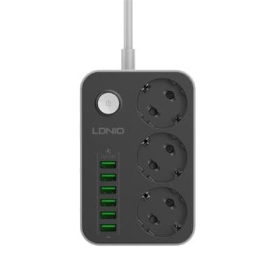 SIYOTEAM SE3631 - RALLONGE MULTIPRISE 3 PRISES + 6 PORTS USB - CHARGE RAPIDE - PROTECTION - DESIGN COMPACT - BLACK