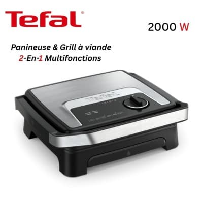 Panineuse et Grill À Viande TEFAL 2000W avec Thermostat Réglable Antiadhésives Inicion Adjust Grill