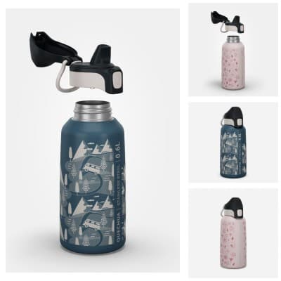 Gourde 500 enfant 0,6l en inox avec bouchon instantané pour la randonnée - Rose+- Bleu