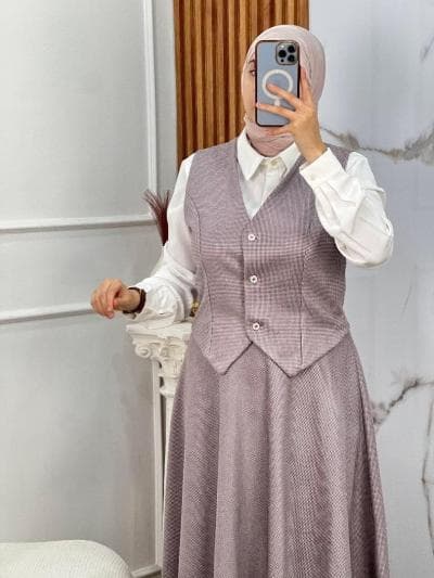 ensemble vintage tres original jupe cloche et gilet avec doublure