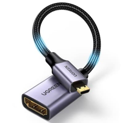 UGREEN Adaptateur Micro HDMI Mâle vers HDMI Femelle 4K 60Hz Nylon Tressé Supporte 3D Ethernet 25CM