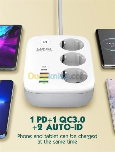 Multiprise SIYOTEAM SEW3452 Intelligente Wi-Fi À 3 Prises CA 5m 4ports USB 3AC PD QC3.0