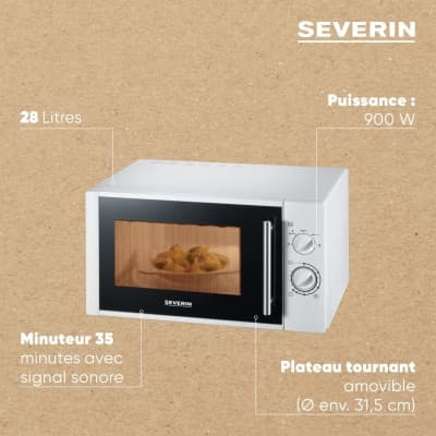SEVERIN Four micro-ondes 28 L - 900 W 5 niveaux de puissance, Argent, MW7772