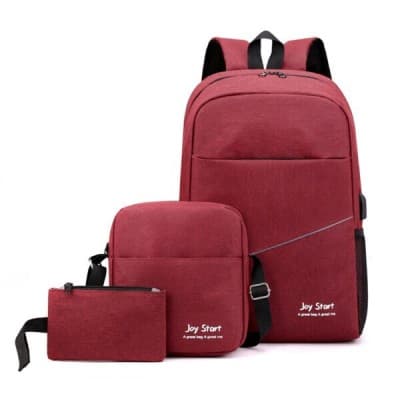 Sac à dos homme avec sac bandoulière et trousse 3en1 rouge محفظة ظهر رجالية 3 قطع أحمر