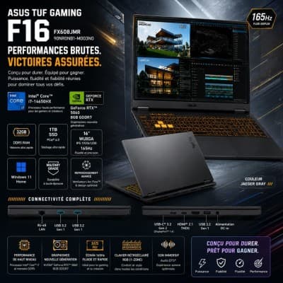 ASUS TUF Gaming F16 FX608JMR Intel Core i7-14650HX | 32GB RAM | 1TB SSD | GeForce RTX 5060 8GB | 16" WUXGA IPS 165Hz | English K/B | Win11