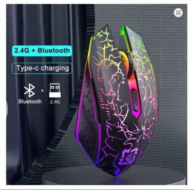 Souris de jeu Bluetooth 5.2 et 2,4 G double mode 1600 DPI Clic silencieux 6 boutons Rechargeable