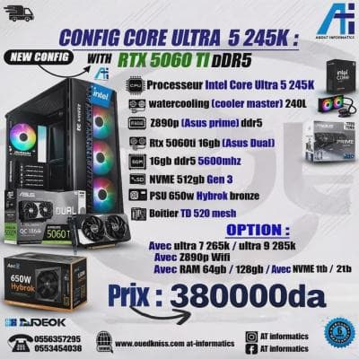 CONFIG PC GAMING INTEL ULTRA 5 245K AVEC RTX 5060 TI 8GB ASUS DUAL