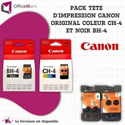PACK TETE D'IMPRESSION CANON ORIGINAL COLEUR CH-4 ET NOIR BH-4 G2400 G3400 G2410 G3410 G2411