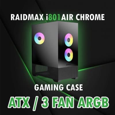 RAIDMAX i801 CHROME / GAMING CASE / 3 FANs / ARGB / BLACK / ATX