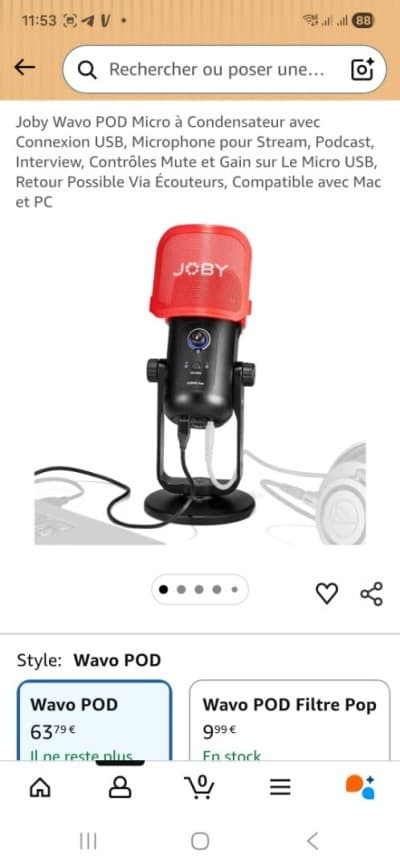 Joby Wavo POD Micro à Condensateur avec Connexion USB, Microphone pour