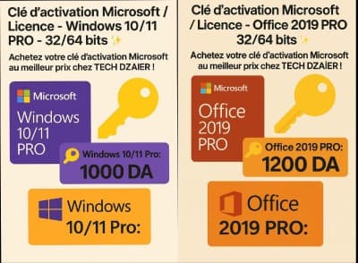 Clé d'activation Microsoft / Licence - Windows 10 PRO - 32/64 bits et Office 2019 professionnel