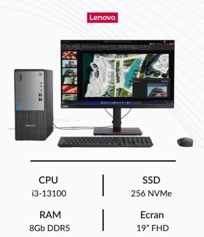 PC Bureau Lenovo i3 12 Génération - Pack Complet