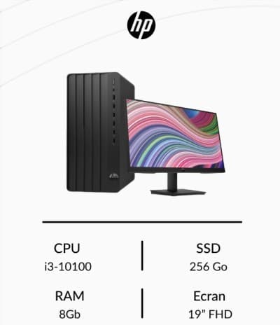 PC Bureau HP i3 10 Génération - Pack Complet