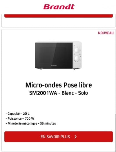 Micro-onde Brandt 20L blanc