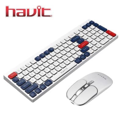 HAVIT KB830WB Kit Clavier et Souris sans-fil Bluetooth + 2.4ghz Rechargeable