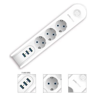 Multiprise rallonge 3 Prise + 3 USB 2500W avec interrupteur 2m POLOSMART MP09