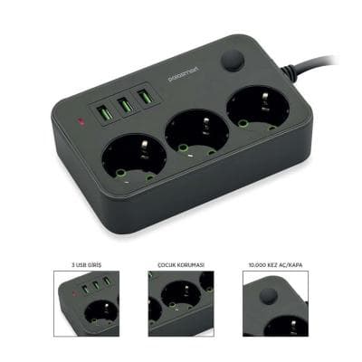 Multiprise rallonge 3 Prise + 3 USB 2500W avec interrupteur 2m POLOSMART MP08