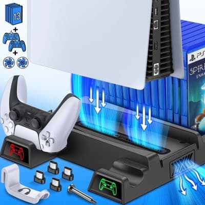 Support Docking Vertical Station de charge pour PS5 et manette avec ventilateur de refroidissement