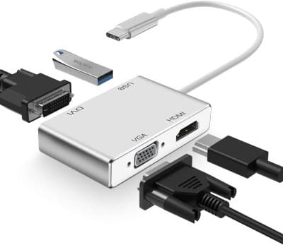 Adaptateur 4 en 1 USB Type-C vers HDMI / DVI / VGA / USB 3.0 Multiplateformes